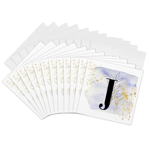 Cartes de vœux aquarelle bleue monogramme J 3dRose lot de 12