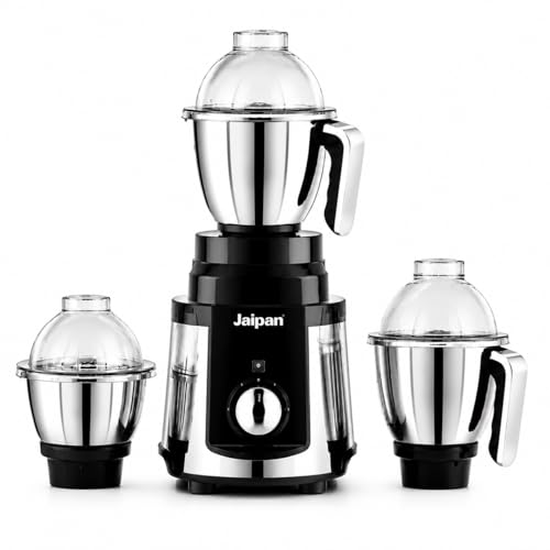 Image of Jaipan Sonet 1100W Mixer Grinder with 3 Stainless Steel Jars | Powerful Copper Motor | Heavy Duty Grinding, Mixing & Blending | Wet & Dry Grinding | Durable ABS Body | Black & Silver