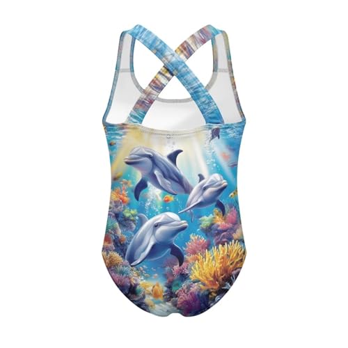 Image of WELLFLYHOM Girls Swimsuit 5-14 Cross Back Swimwear Full Coverage One Piece Bathing Suit Sleeveless Beachwear
