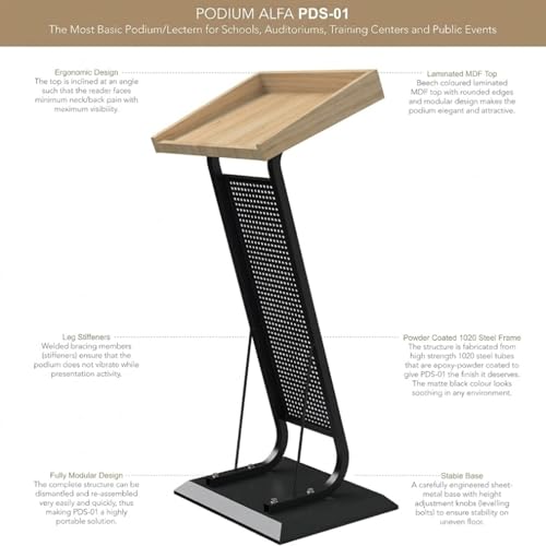 Image of TEKAVO Merito Podium Lectern for Classroom, Auditorium, Office, Church & School | Sleek & Modern Lecture Stand | Ideal for Presentations, Speeches & Events, Mic /Portable Mobile Office Conference