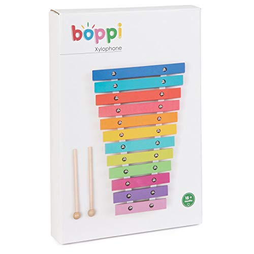 boppi Natuurhouten muzikale Xylofoon speelgoedinstrument voor peuters en baby met 2 houten hamers en 12 regenboog gekleurde sleutels voor kinderen en kinderen 32CM lang vanaf 18 maanden - Image 7