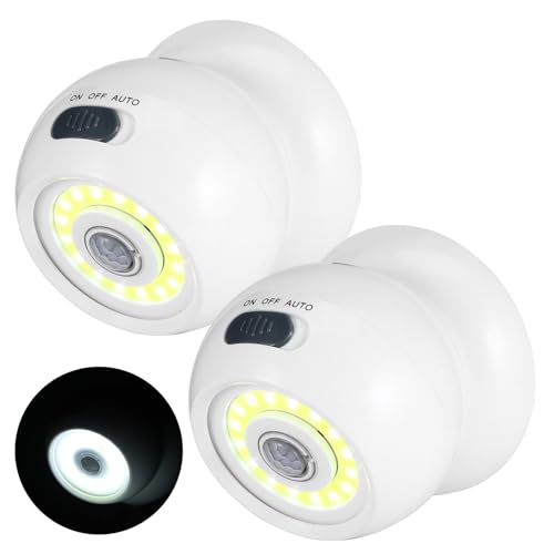 COFEMY LED Strahler mit Bewegungsmelder Außen - 2PCS 360°Drehung Innen Batterie Kabellos Außenleuchte mit Bewegungsmelder, Wasserdicht Aussenstrahler Wandleuchte Sicherheitslicht für Garten Korridor