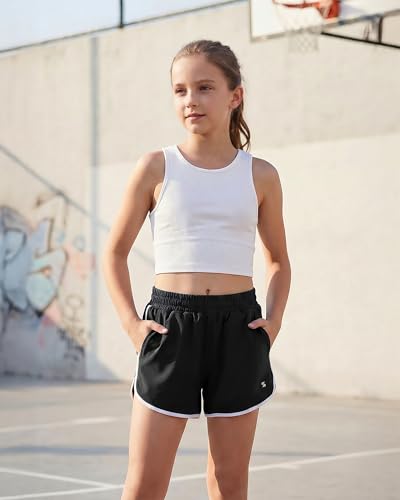 Stelle Girls Athletic Shorts with Pockets Quick Dry Running Shorts Gymnastics Basketball Short for Teen Kids Black XXL — view 5