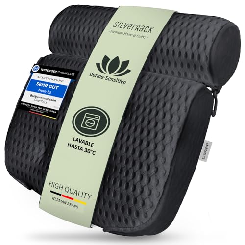SilverRack Cojín de baño Blando [Gris Oscuro 4D] - Almohada Cervical para bañera con ventosas como Accesorio de bañera - Cojín para bañera - Cojín de baño con Ajuste ergonómico