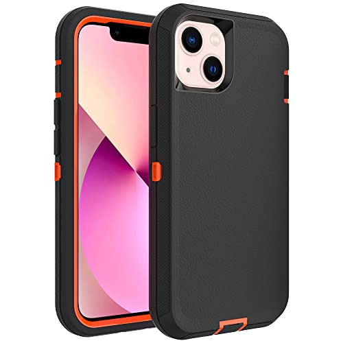 Image of Case for iPhone 13 mini, Heavy-Duty Tough Rugged Shockproof Drop Protective Cover Phone Cases, Black+Orange