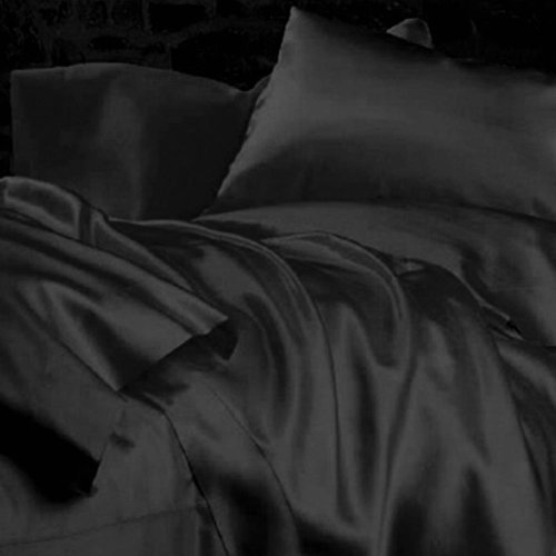 Divatex Home Fashions Royal Opulance Twin Satin Sheet Set, Black