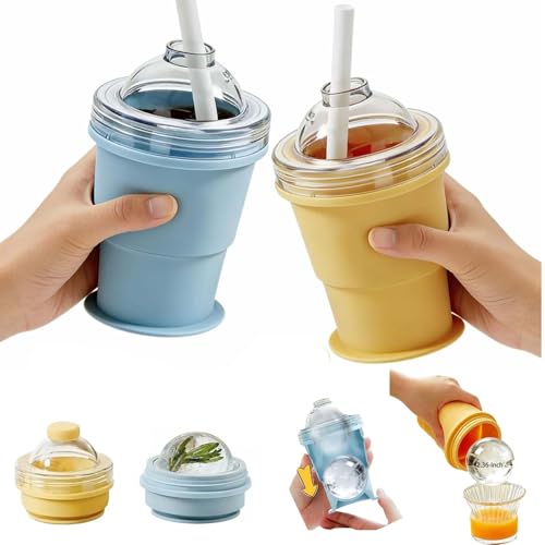 Vaso plegable 2 en 1 con pelota de hielo y pajilla miniatura 1