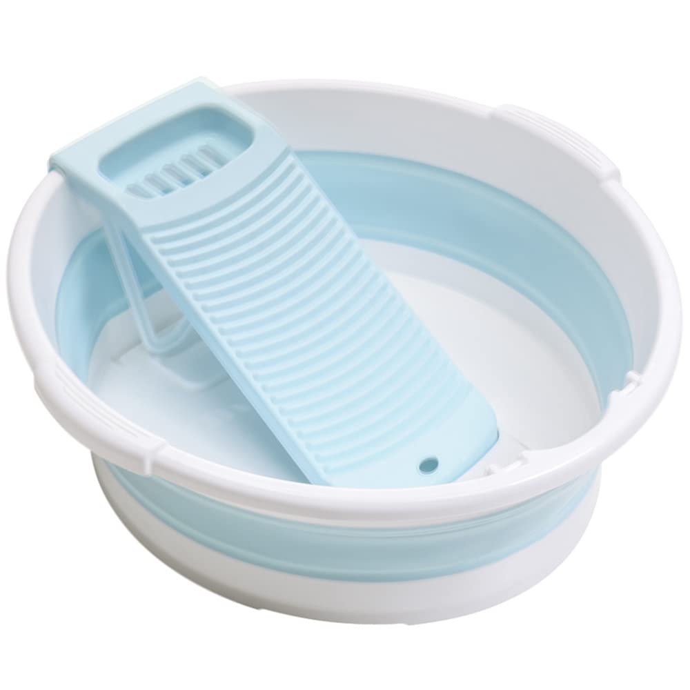 Bacinella pieghevole bucato con asse per lavare,Cesto portabiancheria pieghevole in plastica Per lavanderia manuale,salvaspazio,Adatto per la casa e il campeggio (Blu)
