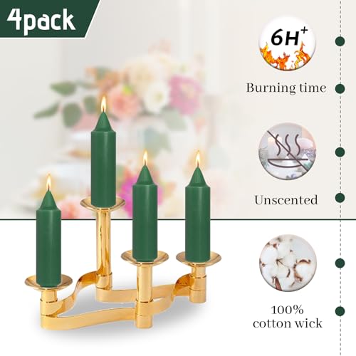 Image of Handmade Unscented Taper Candles Slow Burn Dark Green Candles 5 Inch Short Dinner Candle Sticks Smokeless for Weddings Holiday Gifts Home Decoration 4 Pcs