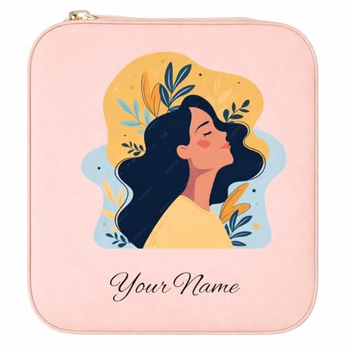 Image of Zephorus Mini Jewellery Travel Case, PU Leather Organizer Box, Small Portable Jewellery Storage Holder for Womens Rings Earrings Necklaces (Peach-PU Leather Box, Green) (Boho Lady)