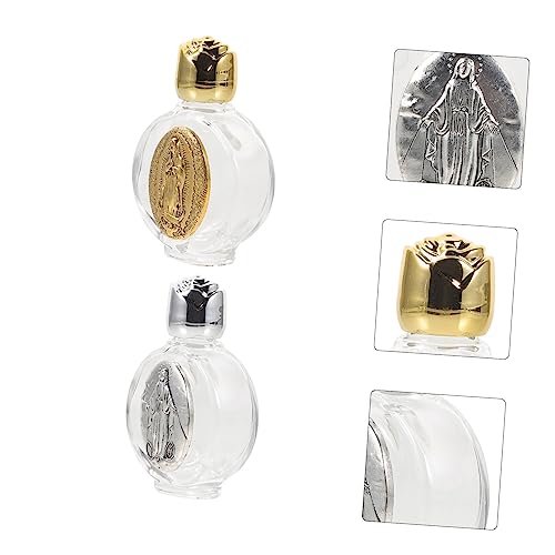 VILLCASE Embossed Glas Weihwasserflaschen 2 Stück-Pack Leere Dekorative Behälter mit Veredeltem Design für Taufe Hochzeit Reisen