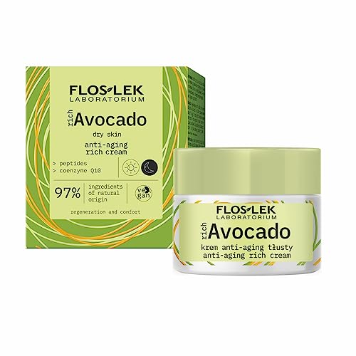 FLOSLEK richAvocado Crème lissante de jour et de nuit SPF 15 | Soin de jour et de nuit pour peaux sèches, matures et sensibles | Protection UV pour la vitalité et l'élasticité de la peau | 50 ml