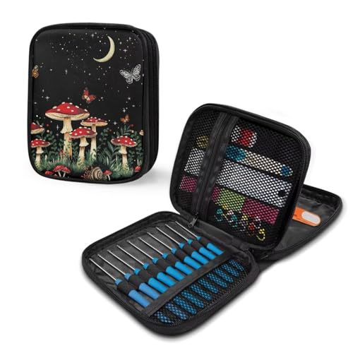 Image of Red Mushroom Crochet Hook Case Moon Portable Crochet Hook Organizer without Hooks Accessories Knitting Needle Case for Knitting Supplies Women Gifts