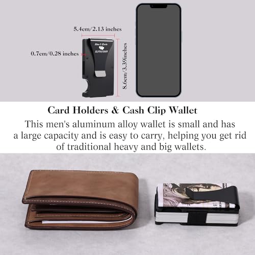 Mens Card Holder Wallet with Money Clip Custom Photo/Text Minimalist Slim Wallet with RFID Blocking Credit Card Holder with Money Clip Wallet for Men Dad Groomsmen Boyfriend - B12