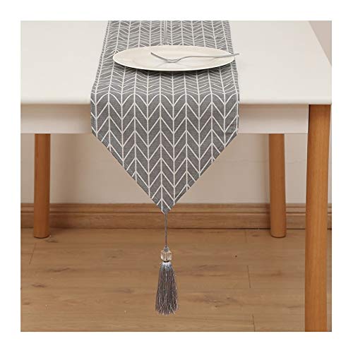 Homxi Camino de Mesa Moderno,30x140CM,Patrón de Flechas con Borla Camino de Mesa Moderno Lino Algodón,Caminos de Mesa Gris Cover