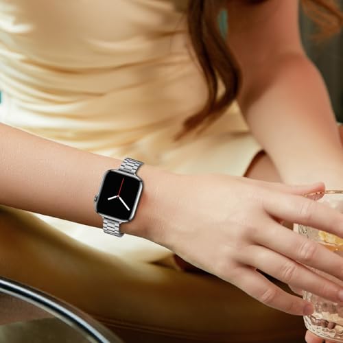 Thin Band Compatible with Apple Watch 42mm 41mm 40mm 38mm, Luxury Slim Lightweight Stainless Steel Bracelet for iWatch SE Series 12-1 Women, Silver - image 5