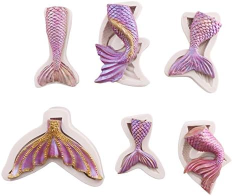 kowanii Mermaid Mail Fondant Molds Silicone Gumpaste Mold, Sugarcraft Fondant Cake Decorating Mold Supplies Tools, 6 Pack