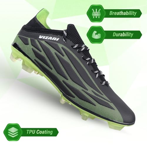 Vizari Provo FG Adult Soccer Cleats for Men & Women | Black/Lime Firm Ground Soccer Shoes | Wide Width Football Shoes for Outdoor Play | Transparent Studs Football Shoes for Better Traction3