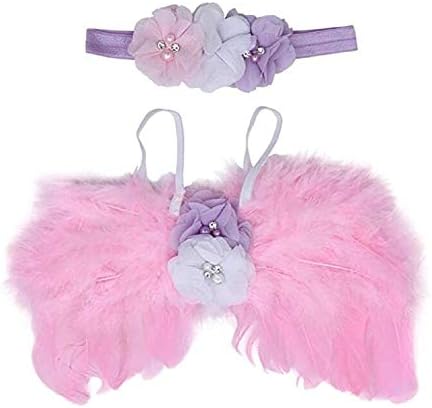 Miniatura 2 de Jackcell Accesorios de fotografía, disfraz de alas de ángel, accesorios para fotos de niña con diadema de flores (rosa), Rosado