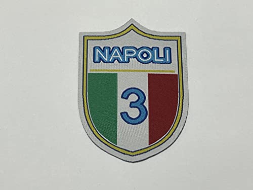 Micro Filo Patch-Toppa Microricamata in HD/Jacquard (Alta Definizione) Scudetto NAPOLI Termoadesiva, Micro Filo, Dimensioni : H.cm. 8 X L. cm. 6 - Made in Italy