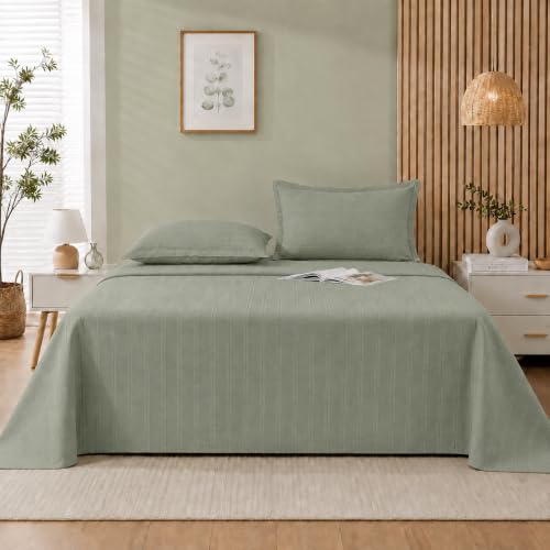 Image of Cortina Cloud Cotton King Size Bedsheet with 2 Pillow Covers | Super Soft, Breathable & Skin-Friendly Bedsheet for Double Bed King Size with Solid Design | (270x250 cm) (Green, King)