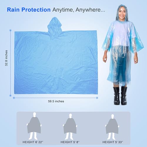 EcoNour Disposable Family Pack Rain Poncho - Adult | Transparent & Emergency Rain Ponchos | Lightweight Hooded Raincoat3