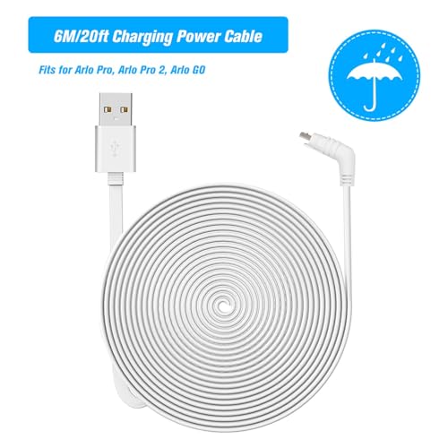 Charging Cable Compatible with Arlo Pro & Arlo Pro 2 and Arlo GO, Weatherproof Outdoor Power Cord for All Arlo Smart Home Security Cameras (6M)
