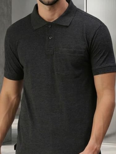 Image of Lux Cozi Men's Polo T-Shirt Regular Fit Half Sleeves with Pocket | Cotton Blend Polo Neck Collar T-Shirt for Men | Casual, Office Comfortable Breathable T-Shirt | Stylish Plain Tee