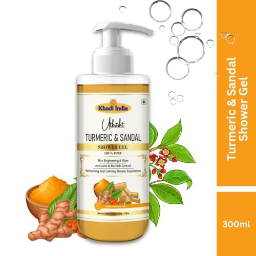 Image of Khadi Turmeric & Sandalwood Body Wash Gel 300 ml | Brightening & Antibacterial | For Redness & Irritation | Hydrates & Refreshes | Body Wash Shower Gel For Women & Men | All Skin Types