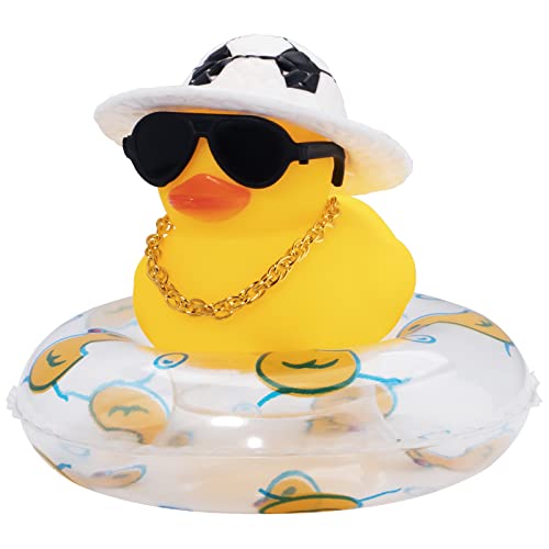 wonuu Canard de voiture en caoutchouc pour décoration de tableau de bord de voiture, accessoires de décoration avec collier et lunettes de soleil