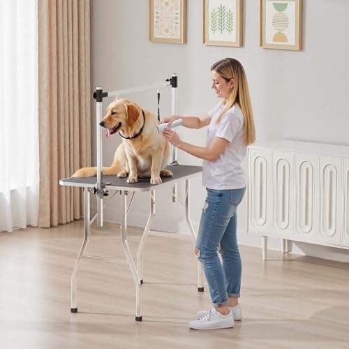Wiltec Schertisch für Hund und Katze, 91x61x76 cm, Trimmtisch zusammenklappbar, Groomer Tisch mit 2 Schlingen, Pflegetisch für Tiere