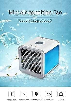 Image of Portable Air Cooler, Personal Space Cooling Fan, White and Blue, Compact Desktop Evaporative Cooler