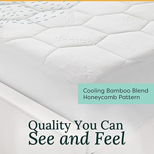 Zen Bamboo Mattress Pad Cover - Cooling Bed Topper & Waterproof Protector W/Deep Pockets, Full Size, White #TOP7