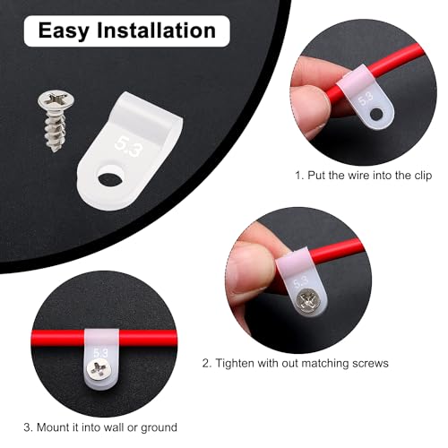 VooGenzek 100 PCS 3/16 Inch R-Type Cable Clip Wire Clamp, Nylon Screw Mounting Cord Fastener Clips with 100 PCS Screws - Image 4