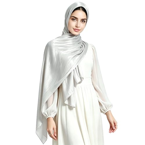 HURESON Women Premium Hijab Head Scarf Lightweight Shimmer Scarves Crepe Wedding Shawls and Wraps for Evening Dresses Shiny (Grey 8#)