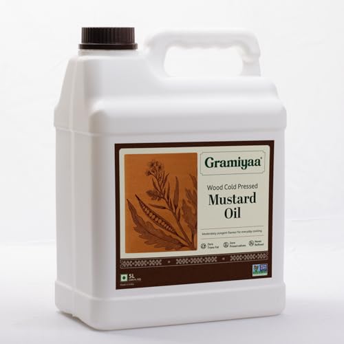 Image of Gramiyaa Cold Pressed Mustard Oil 5 Litre | Traditionally Extracted | Chemical-free, Zero Trans-fat Cooking Oil | Unrefined Oil | Kachi Ghani Sarso Oil for Cooking