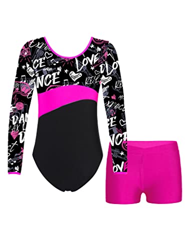 Kids Girls Gymnastics Leotards with Shorts Set 2 Pieces Tracksuit Long Sleeve Tumbling Dance Outfits