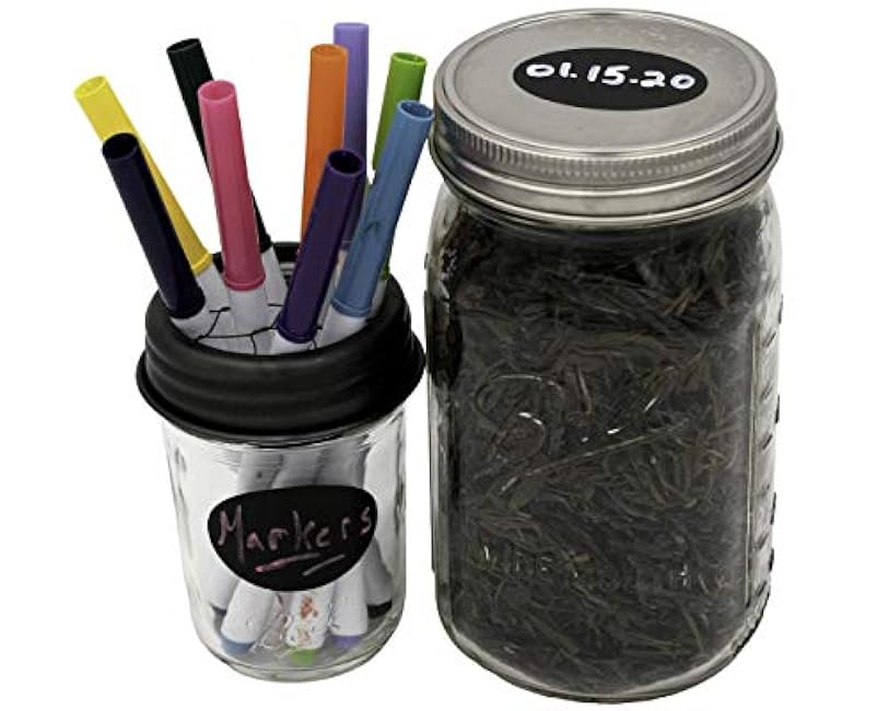 48 Chalkboard Label Stickers by Mason Jar Lifestyle - Reusable Black Vinyl Stickers for Jars and Lids (Scalloped Circle)