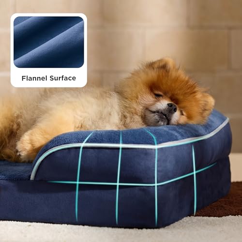 Image of Bedsure Orthopedic Dog Beds for Small Dogs - Washable Small Dog Cat Bed Waterproof, Comfort Pet Couch Sofa with Washable Removable Cover, Pets Bed with Nonskid Bottom, Blue Navy, 24 inch