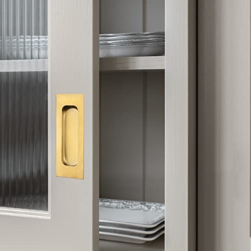 Image of MOROBOR 2pcs Rectangular Brushed Gold Flush Pulls Recessed Finger Pulls, 4.7 Inch Length Sliding Door Handles, Stainless Steel Cabinet Pulls for Wardrobe Drawer Pulls