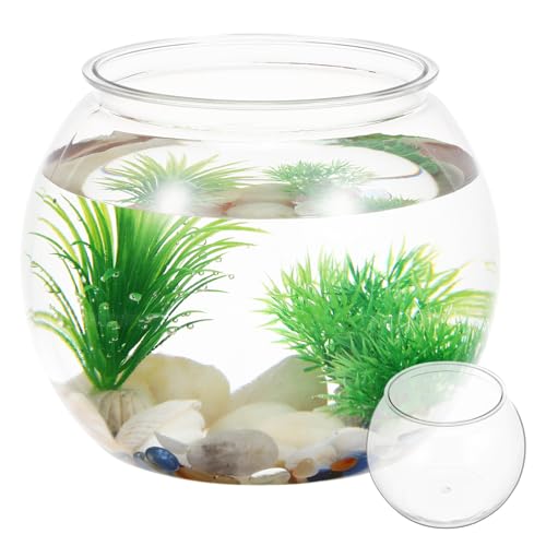 ibasenice Aquarium Rond en Plastique Transparent, Grand Modèle de Bureau Incassable pour Poissons Rouges et Tortues, Petit Aquarium Décoratif Portable, Bocal...