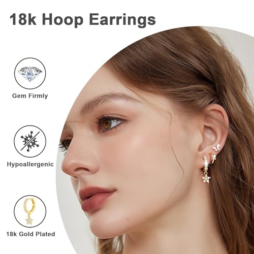 Stud Hoop Earrings Set for Women, Trendy Dangle Jacket Huggie Stacks for Multiple Piercing, Hypoallergenic Cartilage Jewelry Gifts4