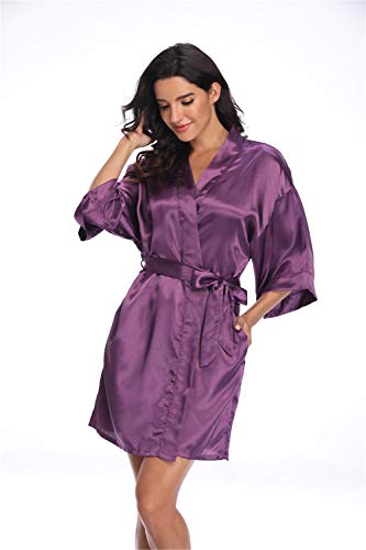 Image of Women's Pure Short Silky Robes Bridesmaid Bride Party Satin Robes Sleepwear