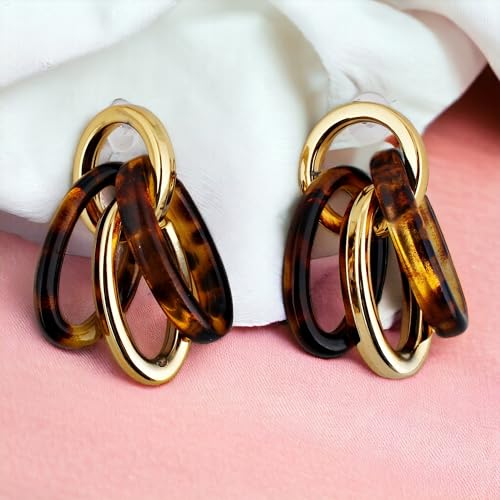 18k Plated Circle Link Drop Earrings with Multiple Rings