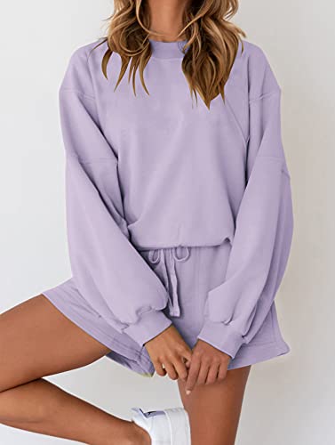 Image of MEROKEETY Women's 2023 Fall Oversized Batwing Sleeve Lounge Sets Casual Top and Shorts 2 Piece Outfits Sweatsuit