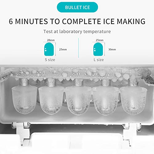 Máquina portátil fabricadora de hielo para mostrador, cubos de hielo listos en 6 minutos, produce 33 libras de hielo en 24 horas, ideal para fiestas y bebidas mezcladas, fabricadora eléctrica de hielo de 2,2 L con cuchara y canasta para hielo miniatura 2