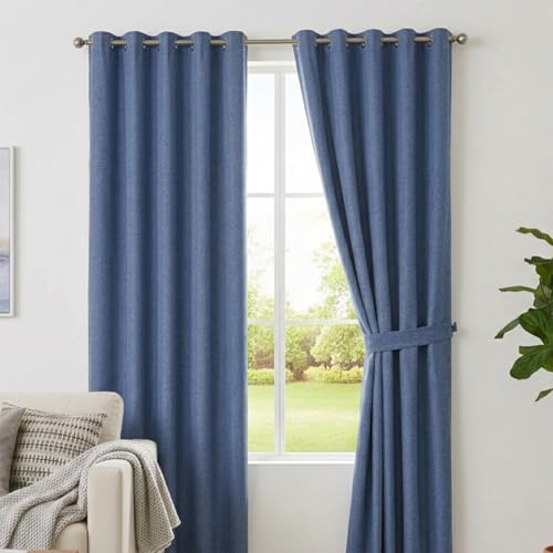 M&J Home Blackout Curtains for Living Room Blue - Thermal Insulated Eyelet Curtains for Bedroom - Energy Saving - 46 x 54 Inch - 2 Panels