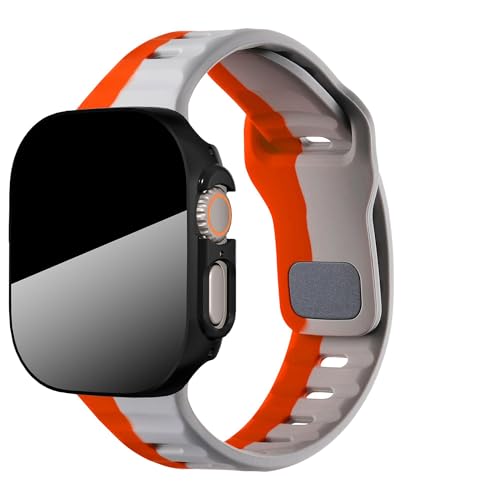 Suoman for Apple Watch Band Ultra 49MM Soft Sport Bands with Privacy Screen Protector Case, Silicone Loop Strap, Thin Breathable for iWatch Ultra 3/2-Orange