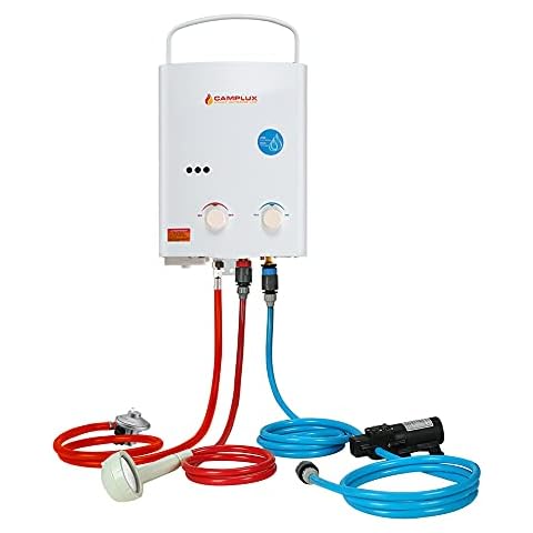 CAMPLUX AY132P43 5L Portable Gas Water Heater with 4.3L Water Pump 12V,Tankless LP Gas Boiler with Folding Handle,Use for Outdoor Camping Shower RV Trip Washing Horse Cover