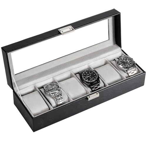 ProCase Watch Box, 6 Slot Mens Watch Case, Watch Storage Holder Organizer, Watch Display Case with Glass Lid, Anniversary Birthday Valentine Gifts for